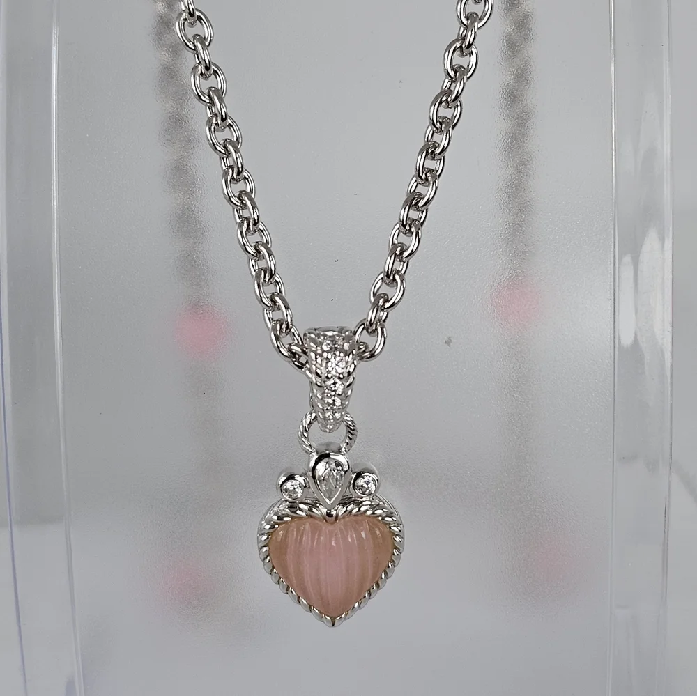 Beautiful Authentic Judith Ripka Pink Jadite 💗 & Beads Sterling Silver Necklace - Picture 6 of 11
